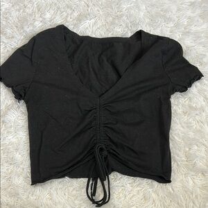 Black Ruched V-Neck Crop Top | Cropped Top | Black Crop Top | Ruffle Sleeve